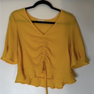 Nordstrom yellow cinched top - semi cropped with flowy sleeves